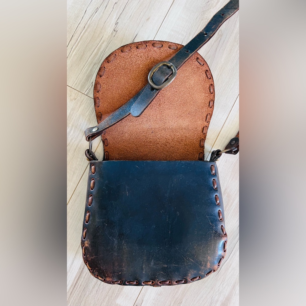 Deep Brown Vintage Hard Leather Handmade Saddle Bag